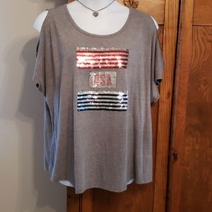 Lane Bryant Sequin USA cold shoulder t-shirt